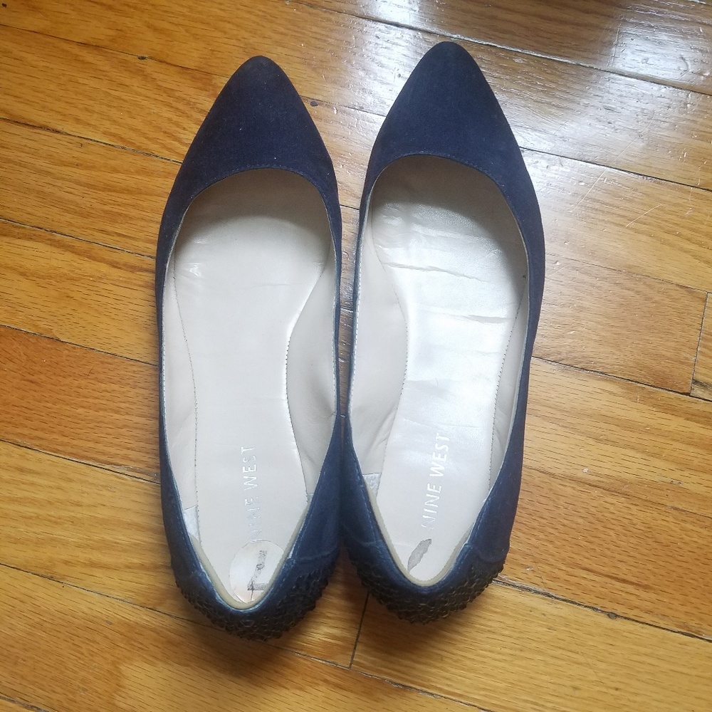Nine West Rhinestone Heeled Navy Blue Flats Size 7